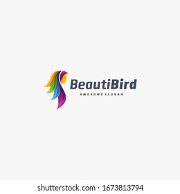 Vector Logo Illustration Peacock and Women Face Gradient Colorful Style.