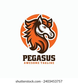 Vector Logo Illustration Pegasus Simple Mascot Style.