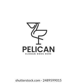 Vector Logo Illustration Pelican Line Art Style