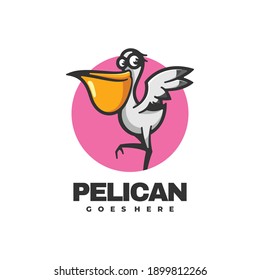 Vector Logo Illustration Pelican Simple Mascot Style.