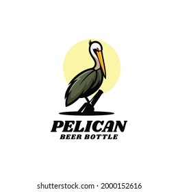 Vector Logo Illustration Pelican Simple Mascot Style.