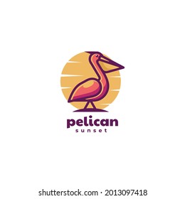 Vector Logo Illustration Pelican Simple Mascot Style.