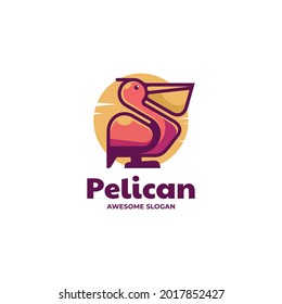 Vector Logo Illustration Pelican Simple Mascot Style.