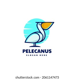 Vector Logo Illustration Pelican Simple Mascot Style.