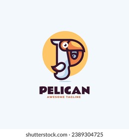 Vector Logo Illustration Pelican Simple Mascot Style.