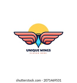 Vector Logo Illustration Pen Wings Gradient Colorful Style.