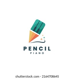 Vector Logo Illustration Pencil Piano Simple Style.