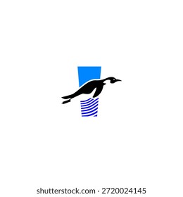 Ilustración del logotipo de Vector de una letra de alfabeto de pingüino I. Ideal para la marca de niños, logotipos de vida silvestre, educación, temas de acuarios, tipografía lúdica, diseño de mascotas y proyectos de identidad visual creativa
