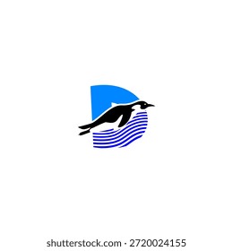 Vector logo illustration of a penguin alphabet D letter. Ideal for kids branding, wildlife logos, education, aquarium themes, playful typography, mascot design, and creative visual identity projects