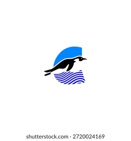 Ilustração do logotipo vetorial de uma letra C do alfabeto de pinguim. Ideal para crianças com marca, logotipos de vida selvagem, educação, temas de aquário, tipografia lúdica, design de mascote e projetos de identidade visual criativa