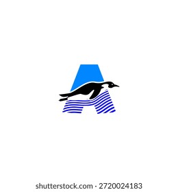 Ilustración del logotipo del Vector de un alfabeto de pingüino. Ideal para la marca de niños, logotipos de vida silvestre, educación, temas de acuarios, tipografía lúdica, diseño de mascotas y proyectos de identidad visual creativa