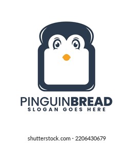 Vector Logo Illustration Penguin Bread Simple Mascot Style