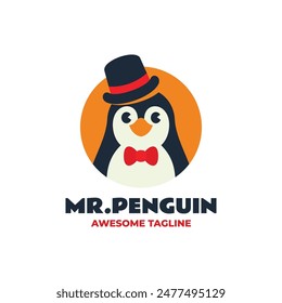 Vector Logo Illustration Penguin Flat Modern Style.