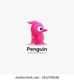 Logo Vector Ilustración Estilo Penguin Gradiente Colorido.