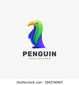 Vector Logo Illustration Penguin Gradient Colorful Style.
