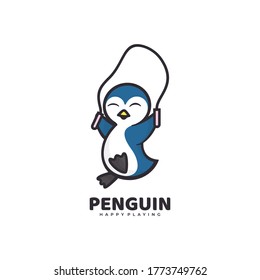 Vector Logo Illustration Penguin Gyms Simple Mascot Style.