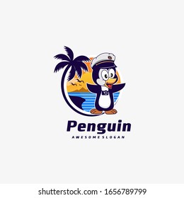Vector Logo Illustration Penguin Land Scape Vintage Badge Style