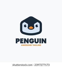 Vector Logo Illustration Penguin Line Art Style.