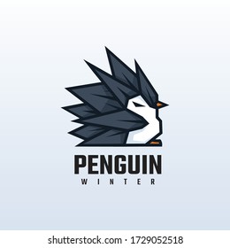 Vector Logo Illustration Penguin Mascot Cartoon Style.