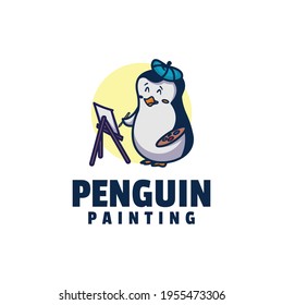 Vector Logo Illustration Penguin Mascot Cartoon Style.