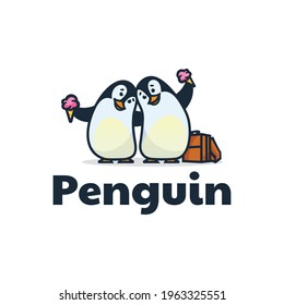 Vector Logo Illustration Penguin Mascot Cartoon Style.