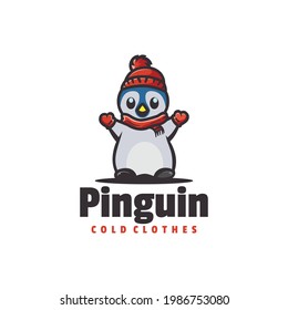Vector Logo Illustration Penguin Mascot Cartoon Style.