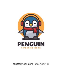 Ilustración con logotipo vectorial Estilo de caricatura de mascota pingüino.