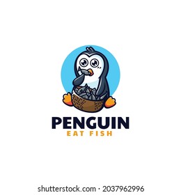 Vector Logo Illustration Penguin Mascot Cartoon Style.