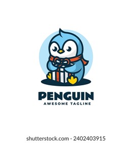 Vector Logo Illustration Penguin Mascot Cartoon Style.