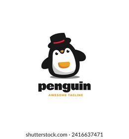 Vector Logo Illustration Penguin Mascot Cartoon Style.