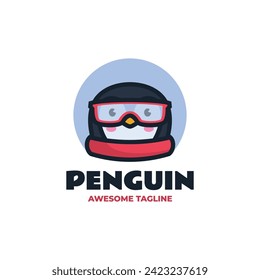 Vector Logo Illustration Penguin Mascot Cartoon Style.