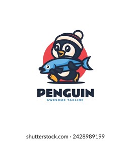 Vector Logo Illustration Penguin Mascot Cartoon Style.