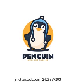 Vector Logo Illustration Penguin Mascot Cartoon Style.