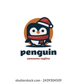Vector Logo Ilustración Pingüino Mascota Estilo De Dibujos Animados.