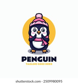 Vector Logo Illustration Penguin Mascot Cartoon Style.