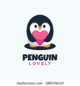 Vector Logo Illustration Penguin Simple Mascot Style.