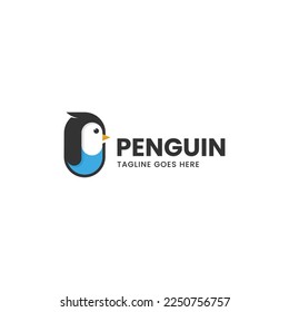 Vector Logo Illustration Penguin Simple Mascot Style.