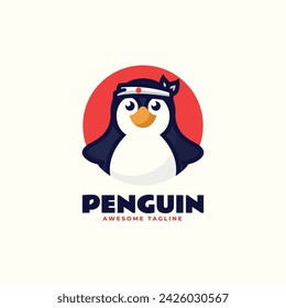 Vector Logo Illustration Penguin Simple Mascot Style.