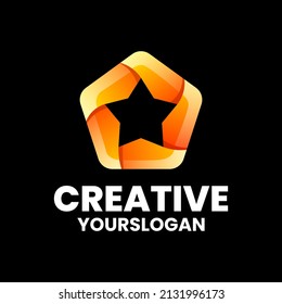 Vector logo illustration pentagon star gradient colorful style