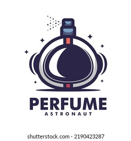 Vector Logo Illustration Perfume Astronaut Mascot Cartoon Style.