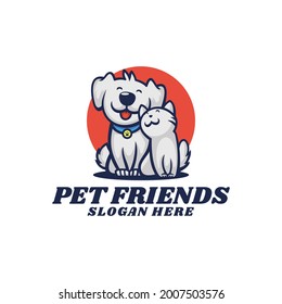 Vector Logo Illustration Pet Friends Mascot Cartoon Style.