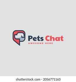 Vector Logo Illustration Pets Chat Simple Mascot Style.