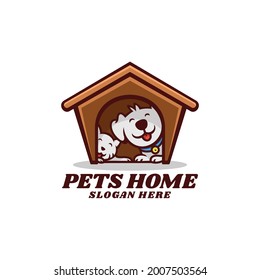 Vector Logo Illustration Pets Home Mascot Cartoon Style.