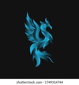 Vector Logo Illustration phoenix Blue Gradient Colorful Style.