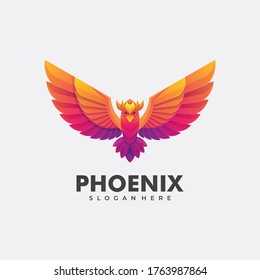 Vector Logo Illustration Phoenix Gradient Colorful Style.