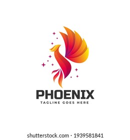 Vector Logo Illustration Phoenix Gradient Colorful Style.