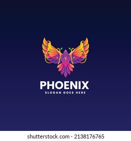 Vector Logo Illustration Phoenix Gradient Colorful Style.