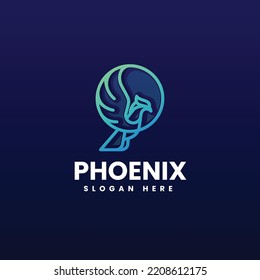 Vector Logo Illustration Phoenix Gradient Line Art Style