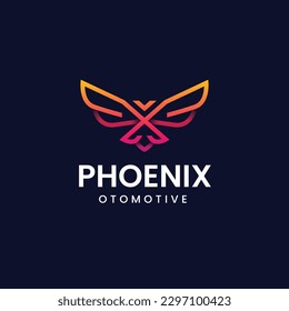 Vector Logo Illustration Phoenix Gradient Line Art Style