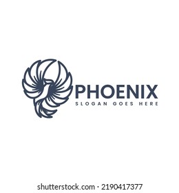 Vector Logo Illustration Phoenix Line Art Style.